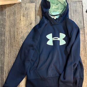 Under Armour Navy Blue Hoodie with Mint Logo